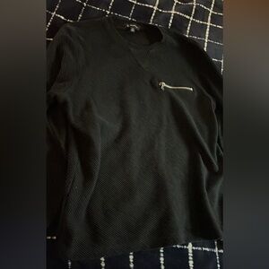 INC International Concepts Black Crewneck Sweater with Zipper Pocket.